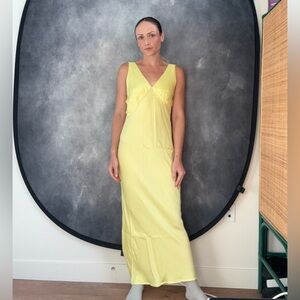 Lemon Yellow V-Neck Maxi Slip Dress From Rumored